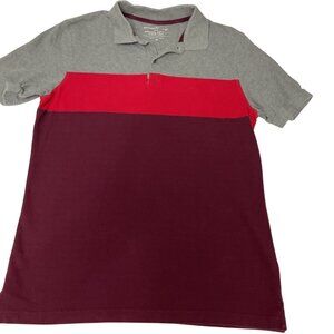 Banana Republic Organic Cotton Pique Polo Shirt Gray/Red/Burgundy Mens M
